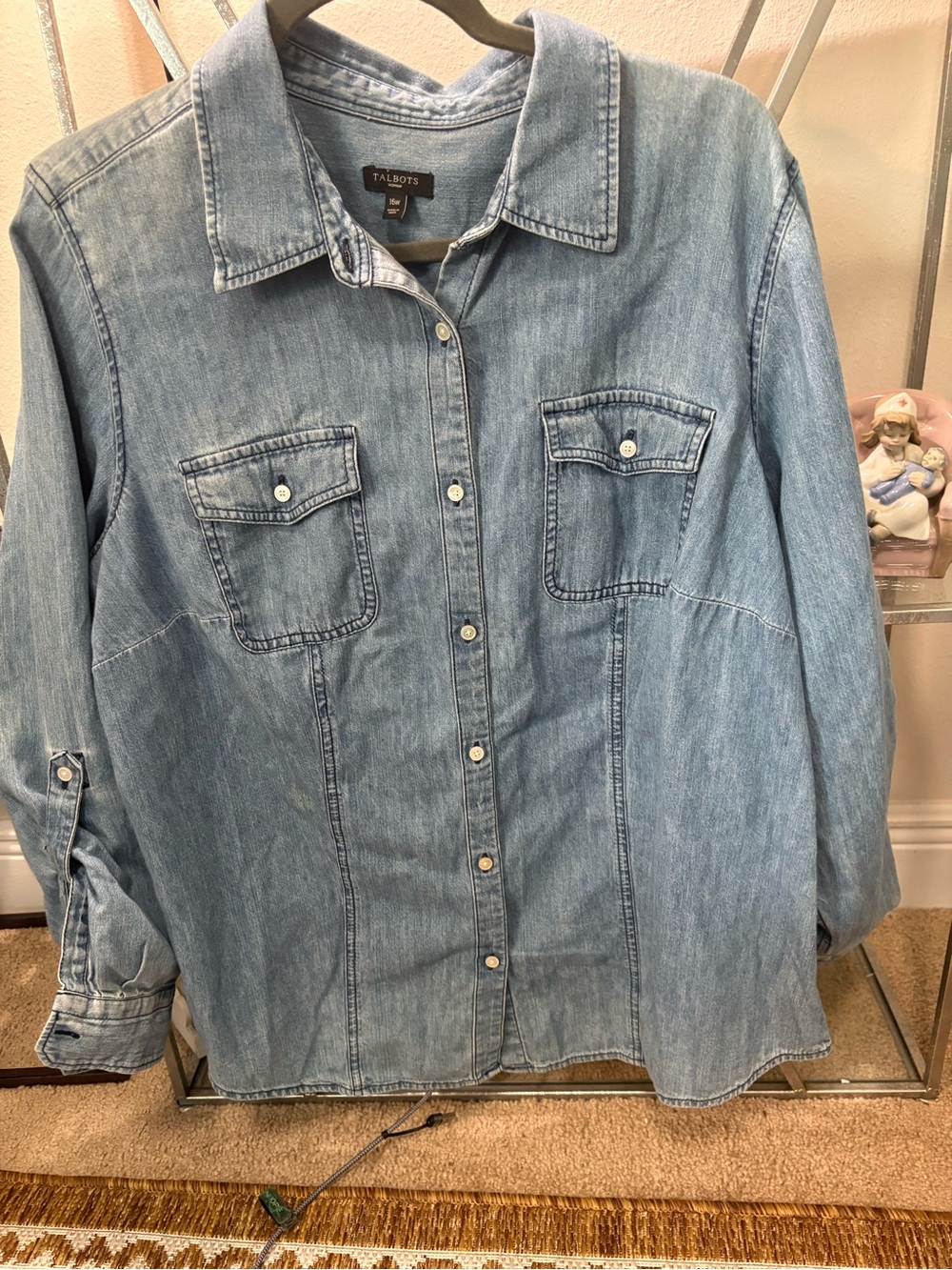 Talbots Woman Plus Blue Medium Wash Denim Long Sleeve Button Down Shirt 16W